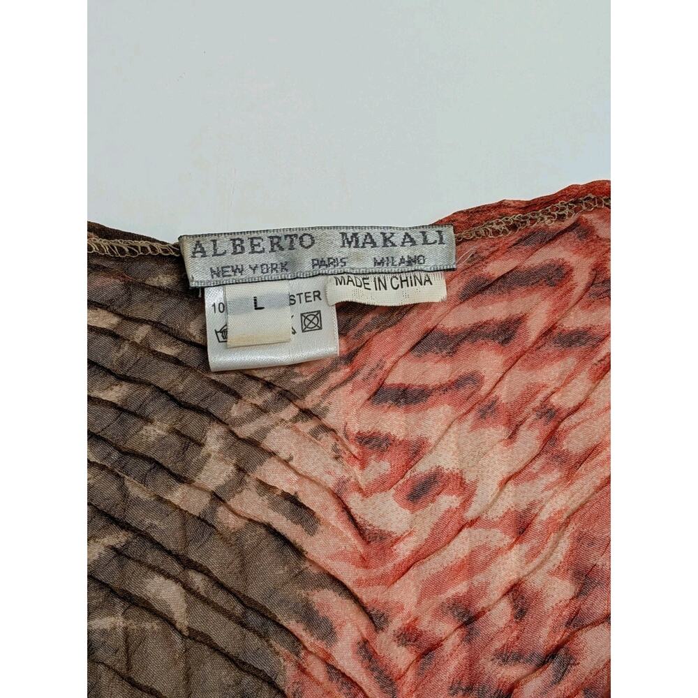 VTG Y2K Alberto Makali Crinkle Top Snake Print Blouse Lettuce Hem Bell Sz LARGE - Picture 5 of 8